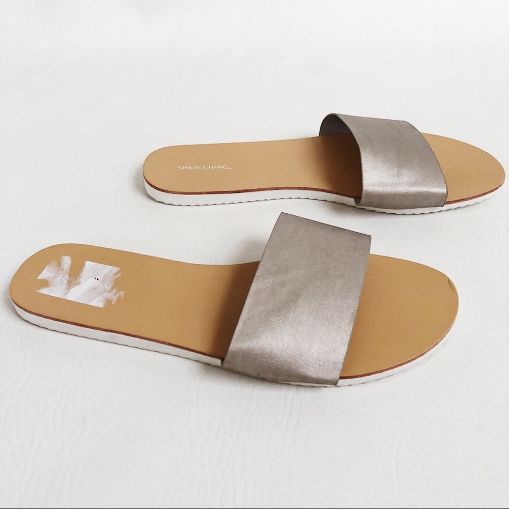 Simon Chang Metallic Slide Sandals - Picture 2 of 5